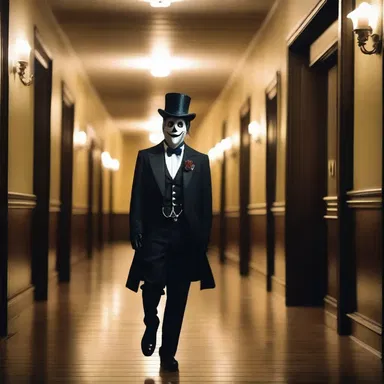 As the haunted house creaked with eerie sounds, a jaunty ghost in a dapper suit and top hat floated through the halls, adding a sinister touch to the atmosphere.