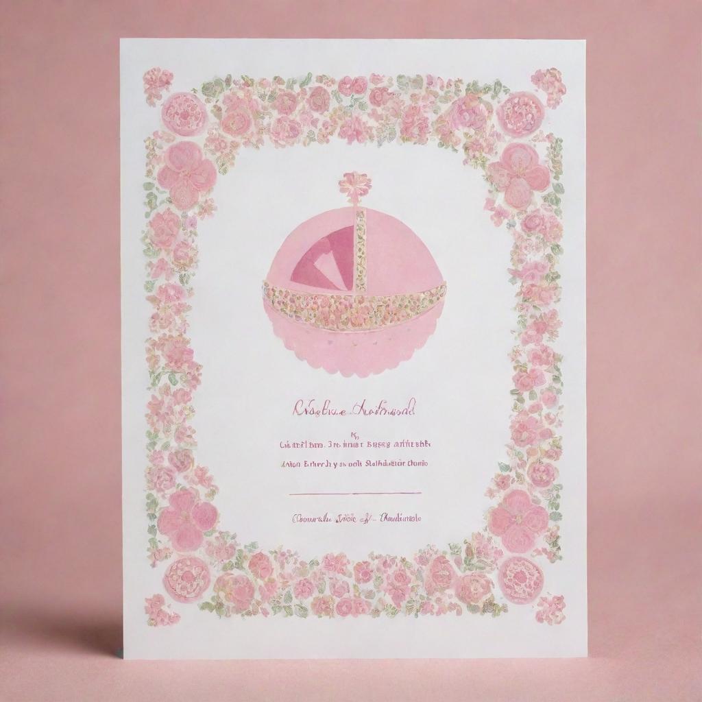 A delightful, personalized celebratory card for a new baby girl named Khadija Ahmed Elhaddad, adorned with motifs that symbolize love, joy, and the gift of childbirth.