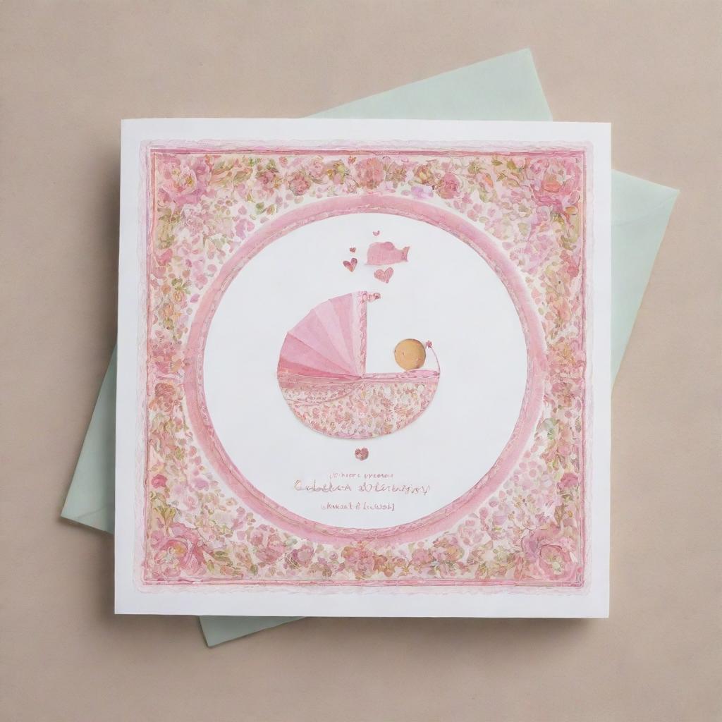 A delightful, personalized celebratory card for a new baby girl named Khadija Ahmed Elhaddad, adorned with motifs that symbolize love, joy, and the gift of childbirth.