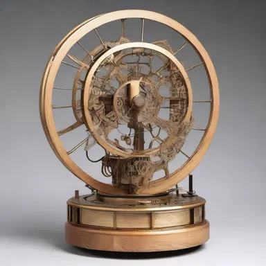 The artist created a beautiful sculpture of a perpetual motion machine using various materials.