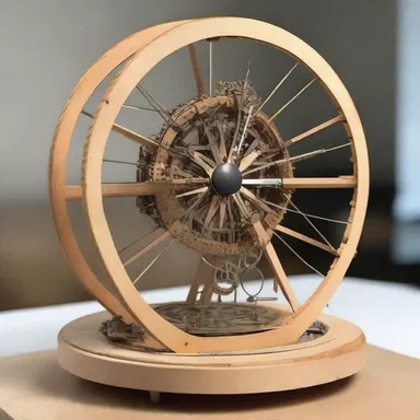 The artist created a beautiful sculpture of a perpetual motion machine using various materials.