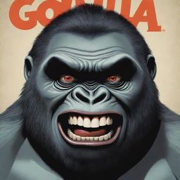 Modern text that reads 'gorilla', accompanied by a 2D cartoon illustration of a gorilla head. The gorilla has a large, eerie grin similar to the Joker’s, clown make-up, black empty eyes, and a cigarette clasped between its teeth.