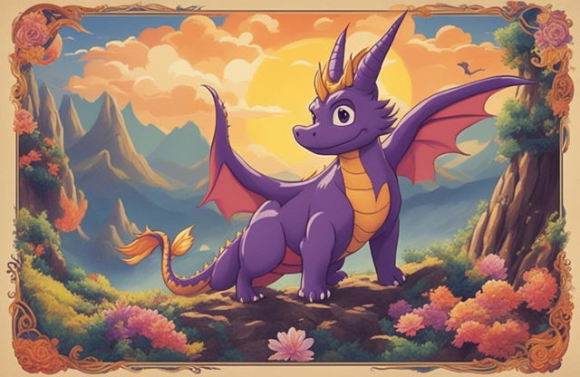 This is a retro Studio Ghibli style poster featuring Spyro the Dragon