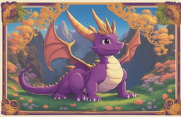 This is a retro Studio Ghibli style poster featuring Spyro the Dragon