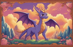 This is a retro Studio Ghibli style poster featuring Spyro the Dragon