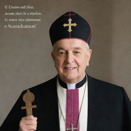 Generate an image featuring a photograph of Archbishop E H Guti, accompanied by one of his sayings. Include a related biblical verse in a stylish text. Emblazon the picture with the church logo in one of the corners.