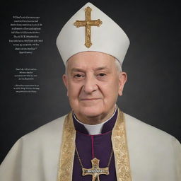 Generate an image featuring a photograph of Archbishop E H Guti, accompanied by one of his sayings. Include a related biblical verse in a stylish text. Emblazon the picture with the church logo in one of the corners.