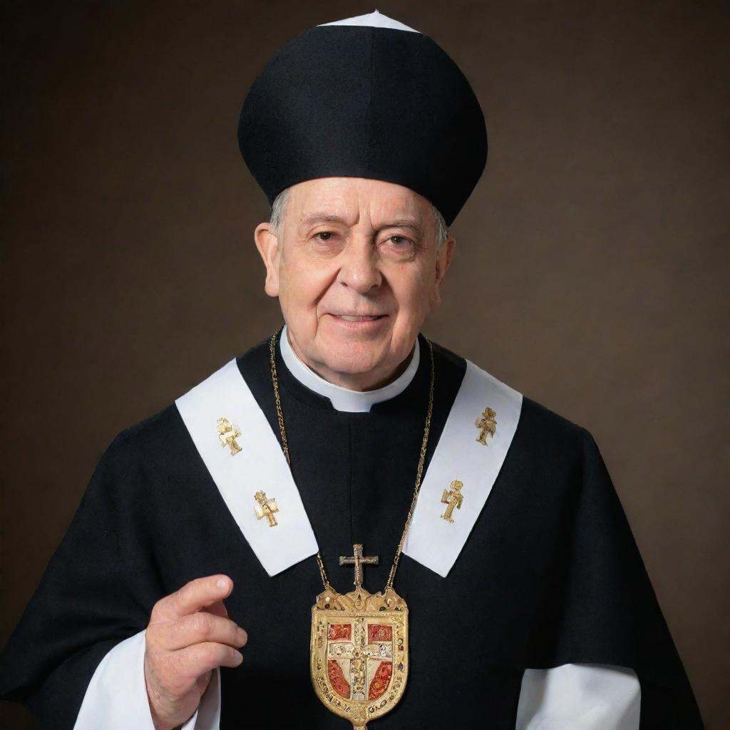 Generate an image featuring a photograph of Archbishop E H Guti, accompanied by one of his sayings. Include a related biblical verse in a stylish text. Emblazon the picture with the church logo in one of the corners.