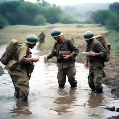 After a long and devastating battle, the soldiers replenished their water supplies from nearby rivers and streams to quench their thirst.