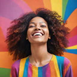 A radiant and joyful woman surrounded by vibrant, positive colors.