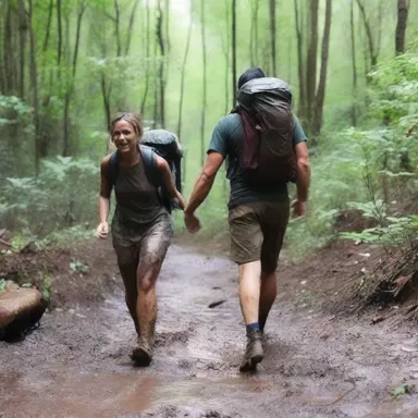During their romantic getaway, the couple decided to go hiking and accidentally bogged down in a muddy trail.