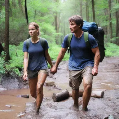 During their romantic getaway, the couple decided to go hiking and accidentally bogged down in a muddy trail.