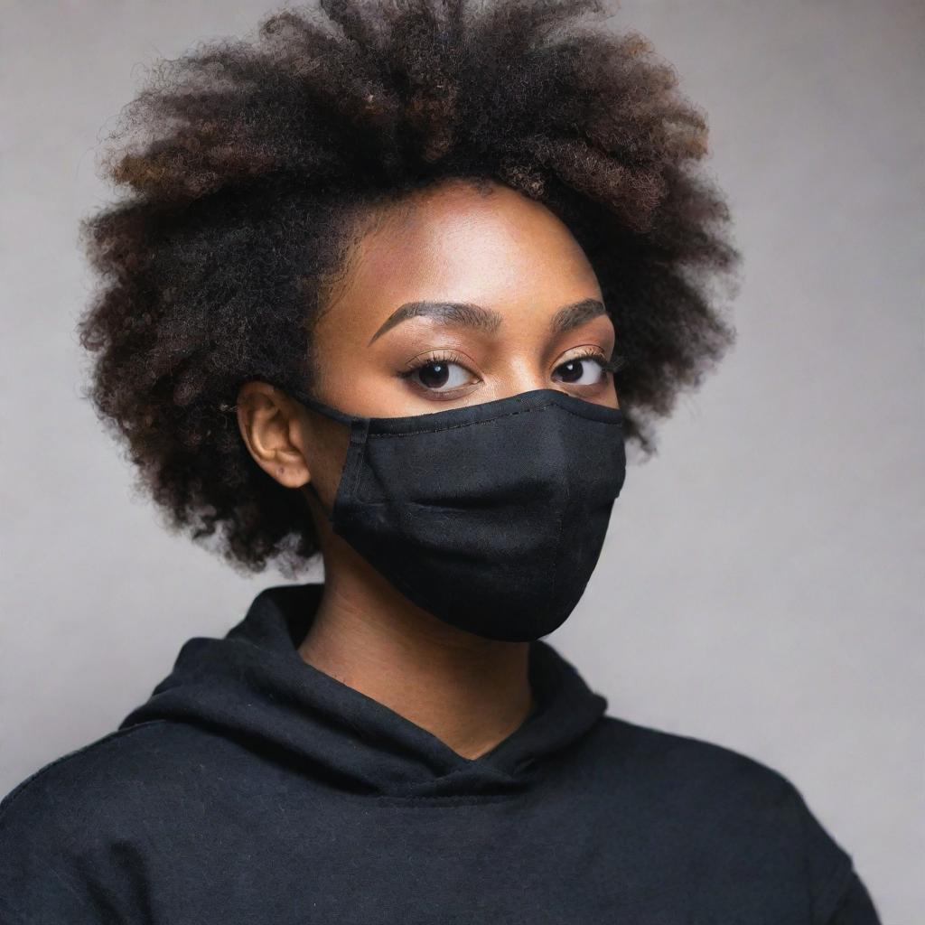 Generate an image of an Instagram profile for a young, talent-filled, yet shy Black artist who remains masked. The profile should evoke a strong feeling of privacy and artistry.