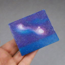 A soap bar with a sleek design, named 'Galaxy Shine'. The soap should shimmering with swirls of cosmic blues and purples, reminiscent of a far-off galaxy.