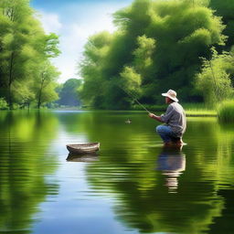 A high-quality, realistic photograph showcasing the authentic experience of fishing