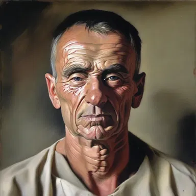 The painter skillfully depicted the rugae on the subject's face, showcasing the realistic details in the portrait.
