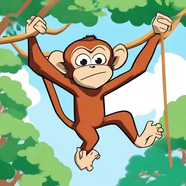 The monkey in the cartoon was skilled in brachiation, swinging effortlessly from branch to branch.