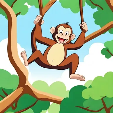 The monkey in the cartoon was skilled in brachiation, swinging effortlessly from branch to branch.
