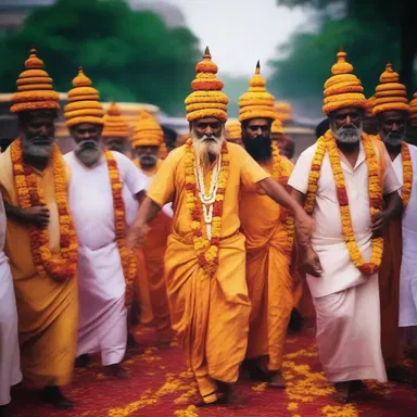 During the traditional Hindu ritual, devotees form a procession where they circle around the temple as a sign of devotion and worship.