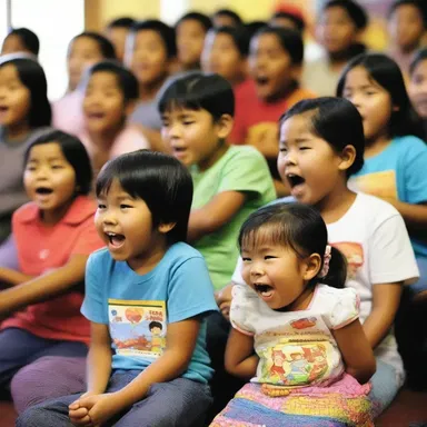 The children laughed contentedly as they watched their favorite cartoons.