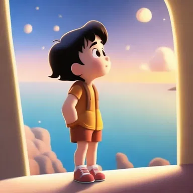 In the animated cartoon, the adorable character gazed at the sensible horizon with wonder and excitement, as if dreaming of endless possibilities.