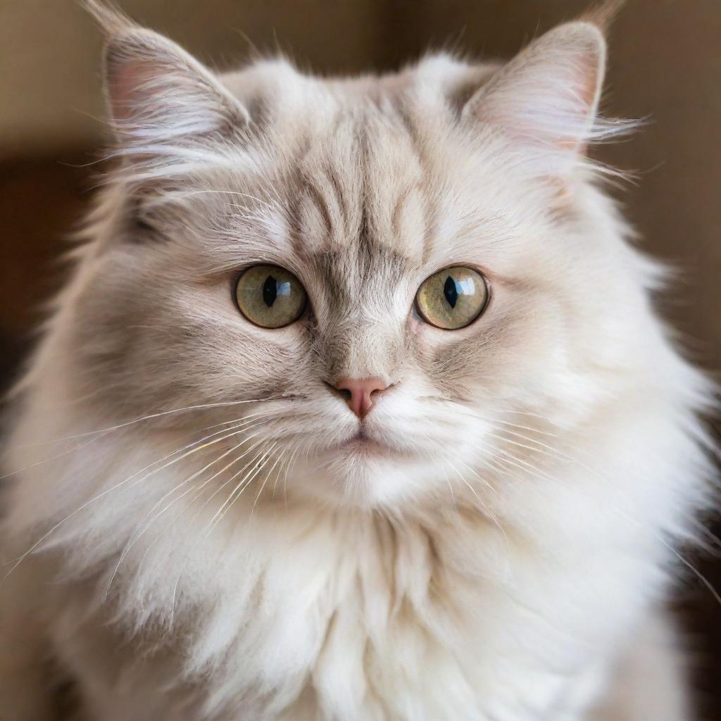 A adorable, fluffy cat with sparkling eyes and a playful demeanor