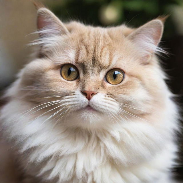 A adorable, fluffy cat with sparkling eyes and a playful demeanor