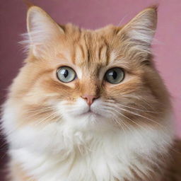 A adorable, fluffy cat with sparkling eyes and a playful demeanor