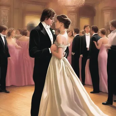 The protagonist covetously watched as his beloved danced with another person at the romantic ball.