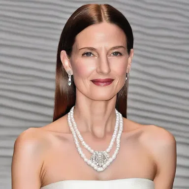 The fashion designer showcased a stunning necklace adorned with a single white bead, symbolizing purity and elegance.