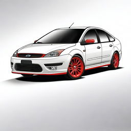 A high-quality digital art of a white Ford Focus Sedan from 2004