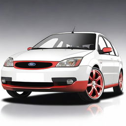 A high-quality digital art of a white Ford Focus Sedan from 2004