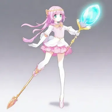 In the anime series, the magical girl's staff was made of opal glass and glowed brightly when she cast a spell.