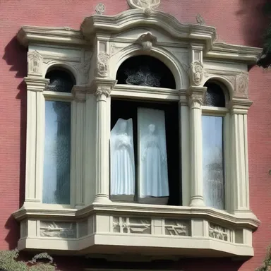The haunted mansion had eerie opal glass windows that seemed to trap the souls of its unfortunate visitors.