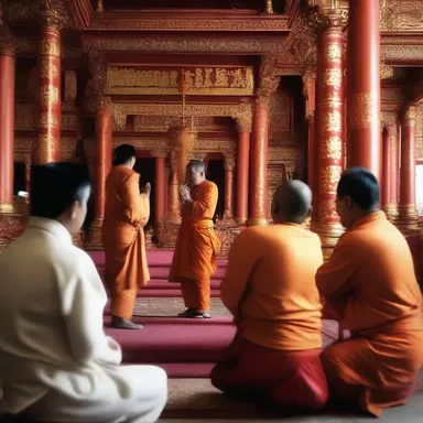 During a peaceful religious ceremony, a disturber entered the temple and started shouting, interrupting the peaceful atmosphere.