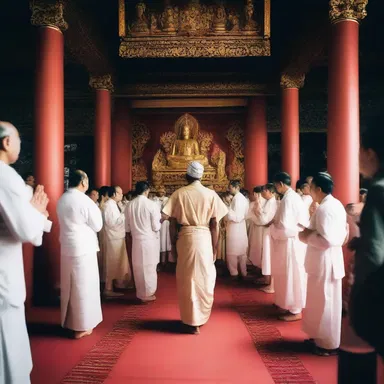 During a peaceful religious ceremony, a disturber entered the temple and started shouting, interrupting the peaceful atmosphere.