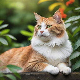 A majestic cat basking in the vibrant natural surroundings, composed like a classic painting.