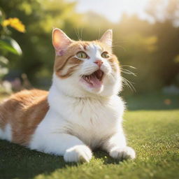 A vibrant, animated cat enjoying its playful nature in a sunny ambiance.