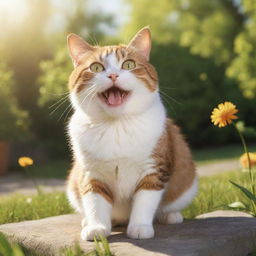 A vibrant, animated cat enjoying its playful nature in a sunny ambiance.