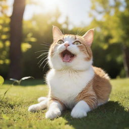 A vibrant, animated cat enjoying its playful nature in a sunny ambiance.