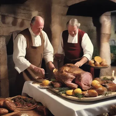 During the medieval feasts, the cooks would baste the roasted boar with its own juices to keep it moist and flavorful, delighting the royals and nobles in attendance.