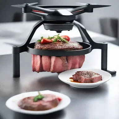 In the distant future, advanced cooking drones will baste the marinated steak with a high-tech liquid to enhance its taste and tenderness.