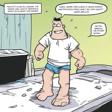 In the comic strip, the character basted a torn piece of clothing with large stitches to temporarily fix it.