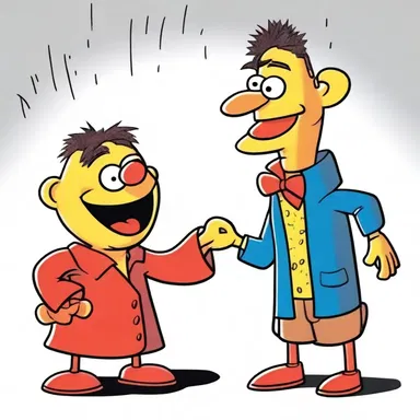 In the cartoon, the character clumsily baste a puppet together, resulting in a funny-looking creation.