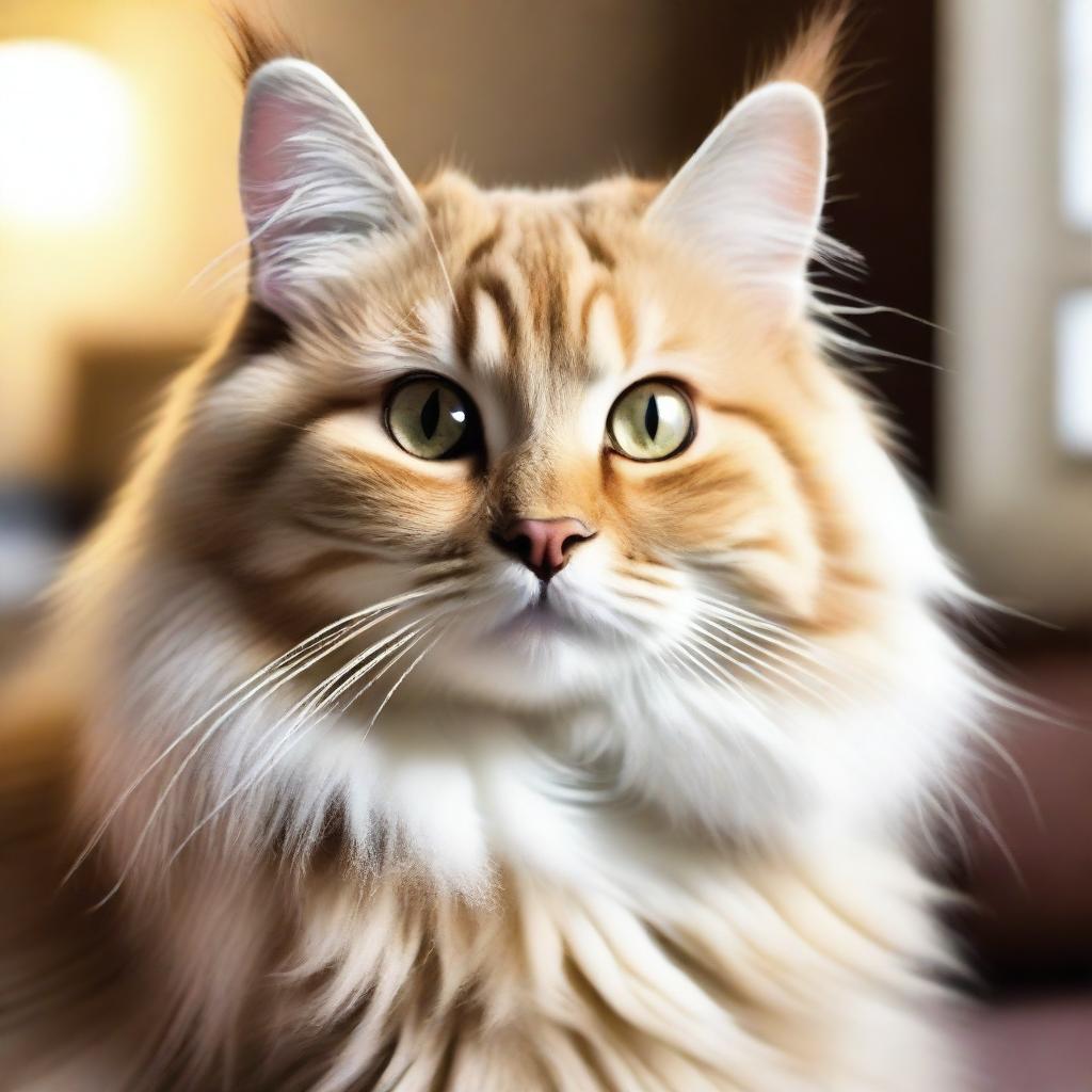 An endearing image of a fluffy domestic cat