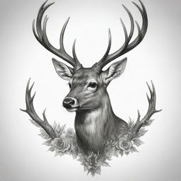 A detailed and artistic design of a Rouget's deer for a tattoo