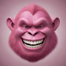 Create a 2D cartoon-style drawing of a pink gorilla with a huge, creepy ear-to-ear Joker-like smile and large, sharp teeth.