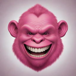 Create a 2D cartoon-style drawing of a pink gorilla with a huge, creepy ear-to-ear Joker-like smile and large, sharp teeth.