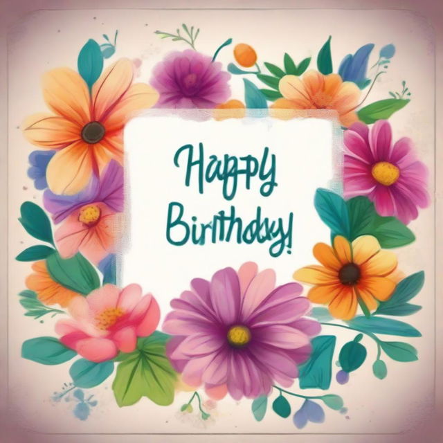 A high-quality digital art depicting a colorful and vibrant Happy Birthday postcard