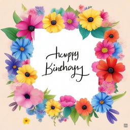 A high-quality digital art depicting a colorful and vibrant Happy Birthday postcard